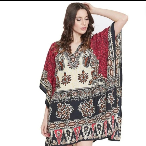 Boho Orange Tunic Dress Kaftan Cover Up  Plus Size - Picture 1 of 7